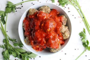 Homemade Meatballs with Spaghetti in a big bowl