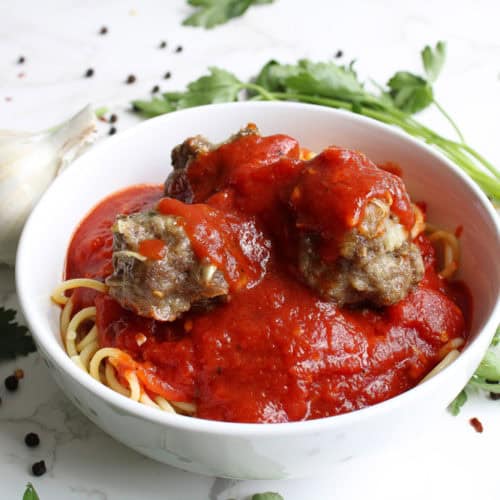 Homemade Meatballs with Spaghetti in a bowl