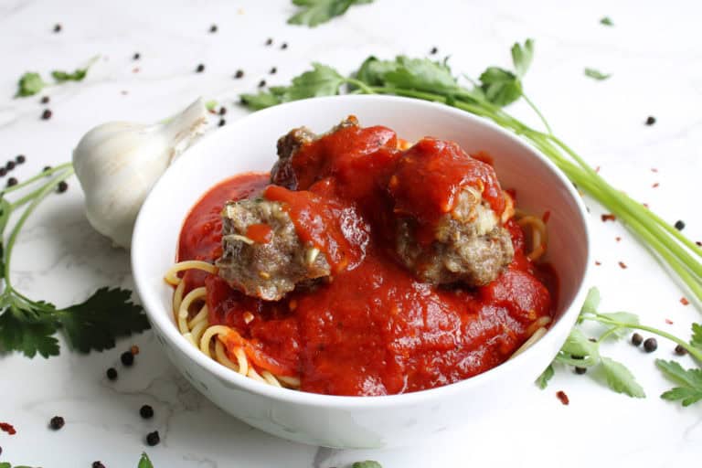 Homemade Meatballs with Spaghetti in a bowl