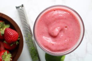 Recipe for strawberry smoothie in a glass