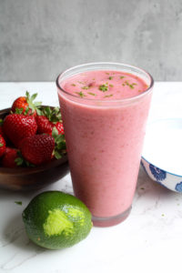 Recipe for strawberry smoothie in tall glass