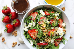 Recipe for strawberry salad in a bowl