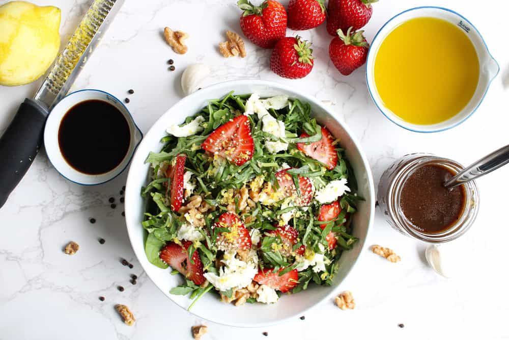 Strawberry salad and ingredients