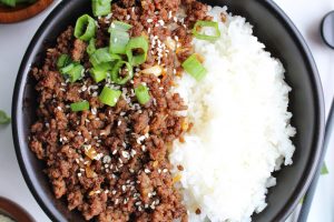 Korean Beef Rice Bowl close up