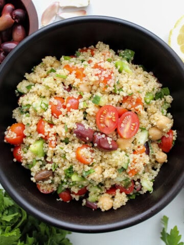Greek quinoa salad in a bowl
