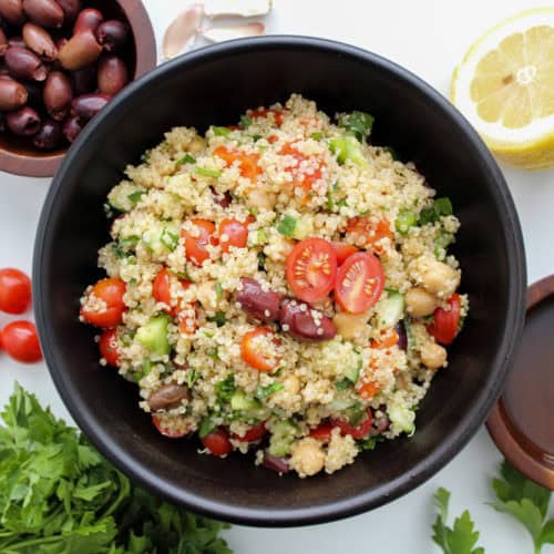 Greek quinoa salad in a bowl