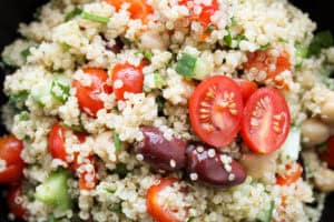 Greek quinoa salad close up