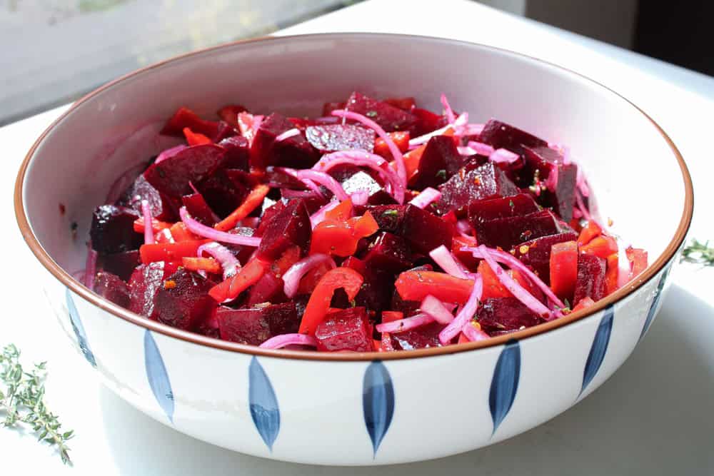 Pickled Beet Salad with Onions and Red Bell Peppers Audreythena Food