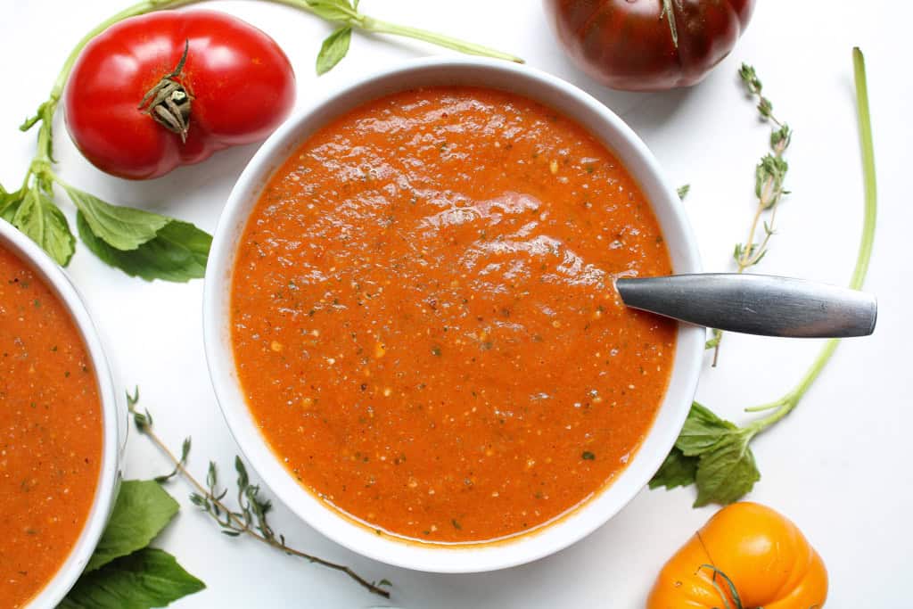 Easy Sheet Pan Tomato Soup with Basil - She Likes Food