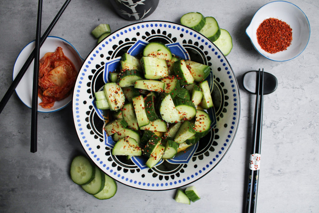Korean cucumber salad in a bowl