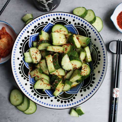 Korean cucumber salad in a bowl