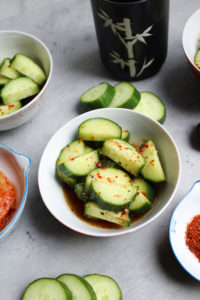 Korean cucumber salad in small bowls