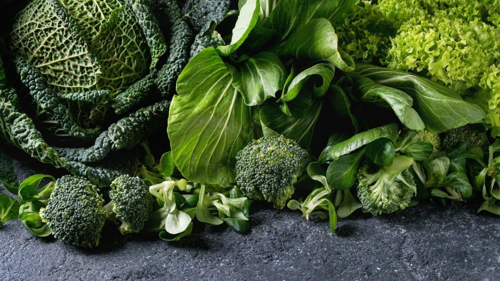 cabbage, broccoli, chicory greens, and bok choy greens, high volume low-calorie foods