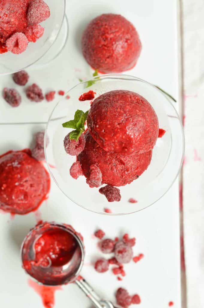 cocktail glass of raspberry sorbet